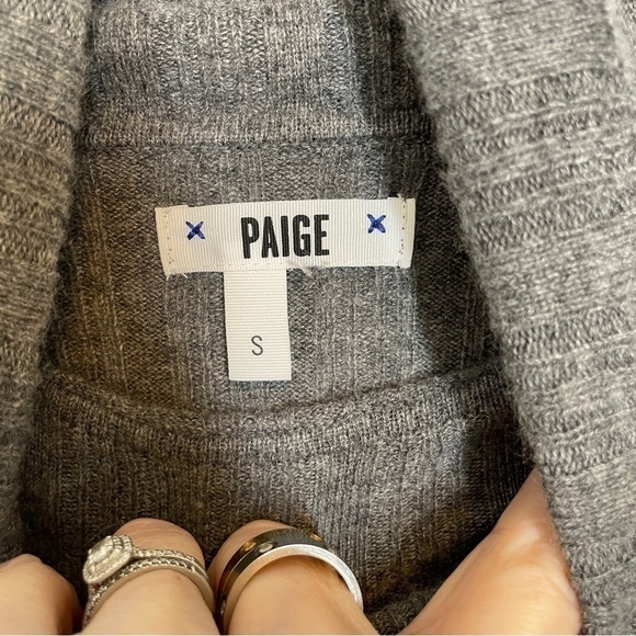 Paige Grey 100% Cashmere Turtleneck Sweater Wide Ribbing Lettuce Hem/Cuffs Sz S - Picture 13 of 15